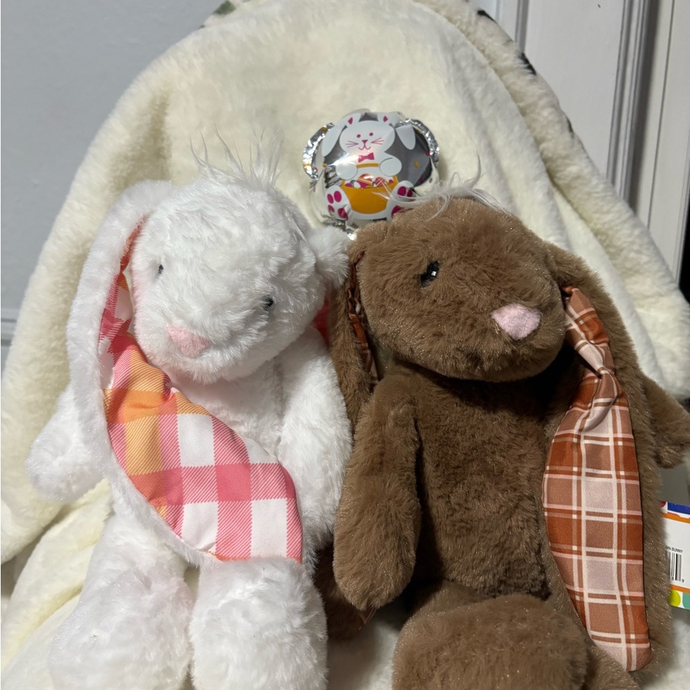 EASTER ANY DAY Plush Bunny Set - White and Brown floppy ears super soft
